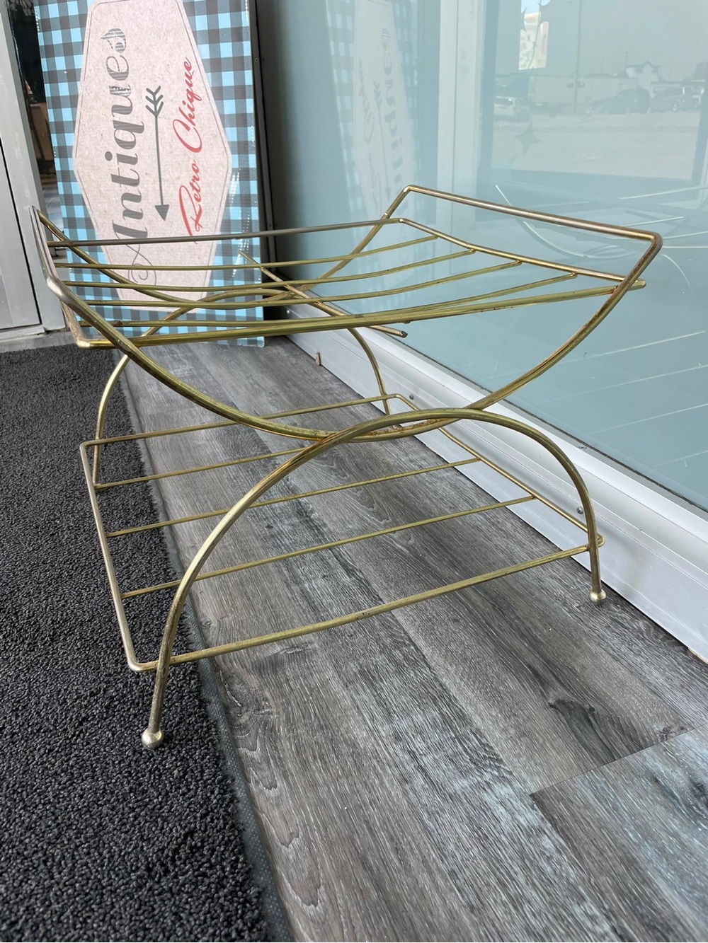 Vintage gold metal vanity stool or plant stand